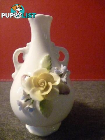 Coalport Small Double Handled Vase with porcelain flowers.