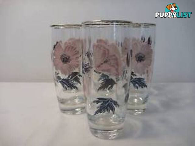 Set of 6 Drinking Tumblers with handpainted? flowers