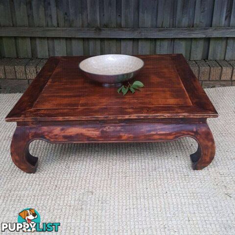 Large Square Distressed Timber Teak Coffee Table