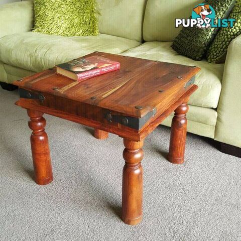 Coffee Side Table Solid Hardwood Wrought Iron Hardware Rustic