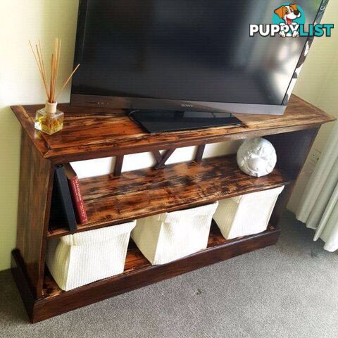 Distressed Teak Bookcase Shelf Sideboard TV Entertainment Unit