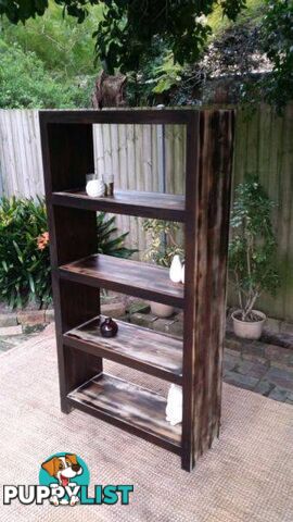 Solid Indian Hardwood Bookcase Shelves Dark Brown Distressed