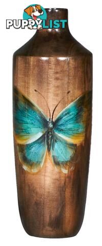 Handpainted Butterfly: Gradient Wooden Vase