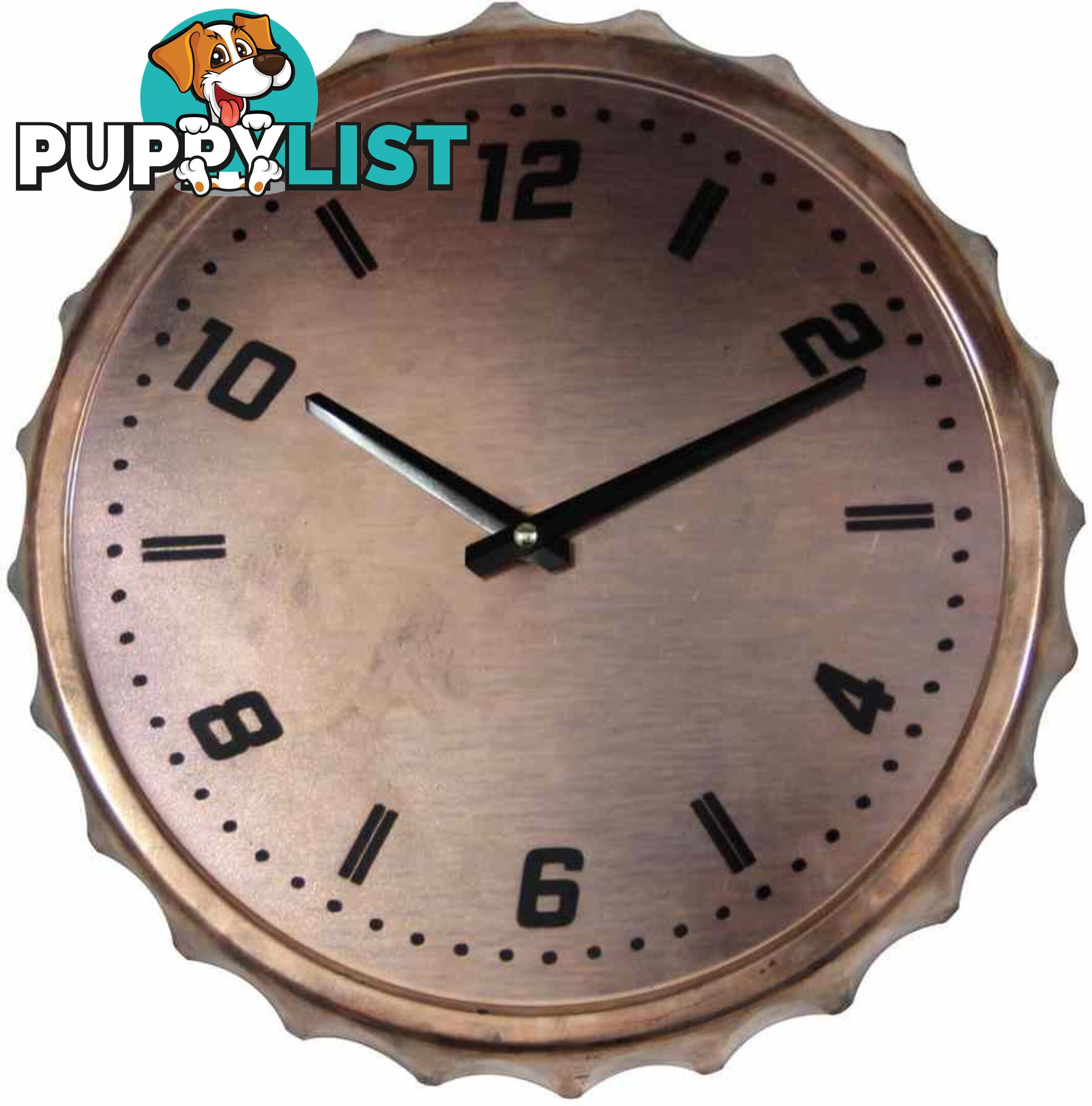 Retro Metal Bottle Cap Wall Clock, Brown