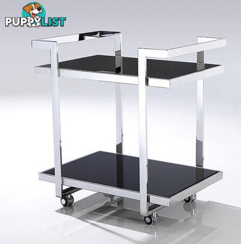 Fyda Pollished Stainless Steel Trolley With Black Tempered Glass.