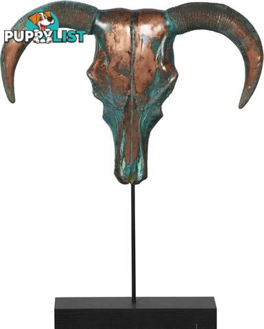 X Large Sedona Southwestern Style Patina Copper Overlaid Ox Head Sculpture On Stand