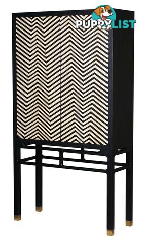 Zig Zag Carved Black Cabinet, Copper Feet