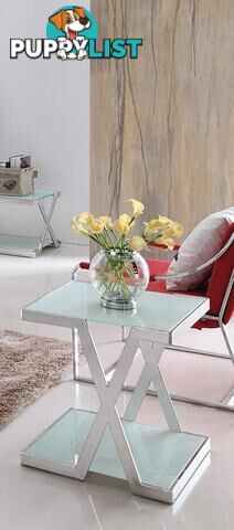 Xzing Polished Stainless Steel Side Table With Tempered Glass.