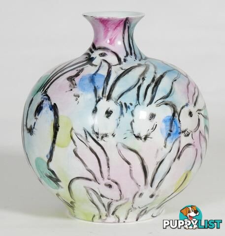 Large Vintage Handpainted Vase: Rabbits