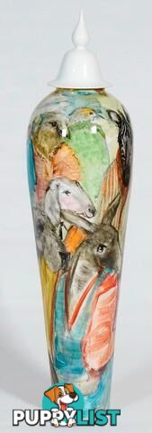 X Large Handpainted Vase Zoo Portraits