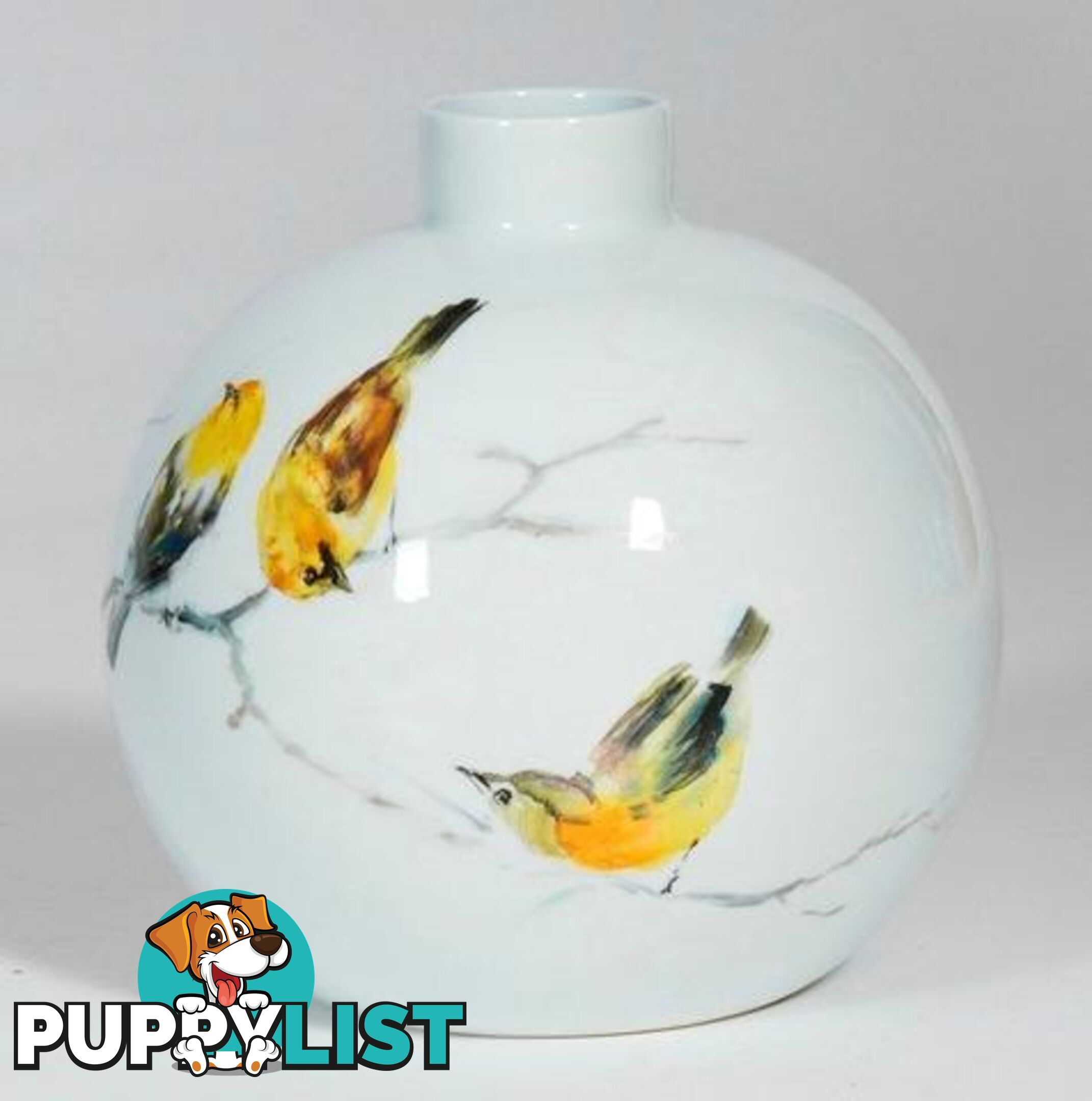 Hand Painted Vase: Goldfinchs Sitting On Branch