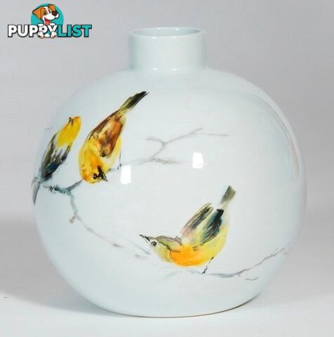 Hand Painted Vase: Goldfinchs Sitting On Branch