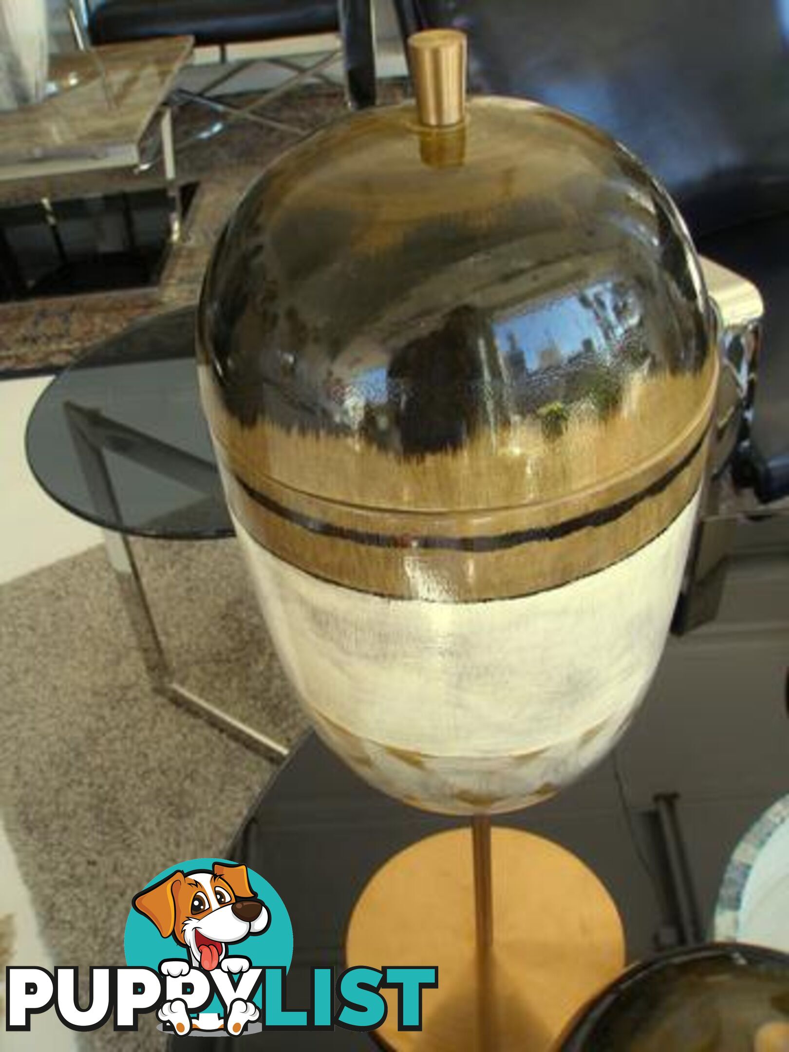 Large Earthen Strata Capped Jar On Copper Footing