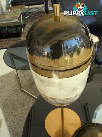 Large Earthen Strata Capped Jar On Copper Footing