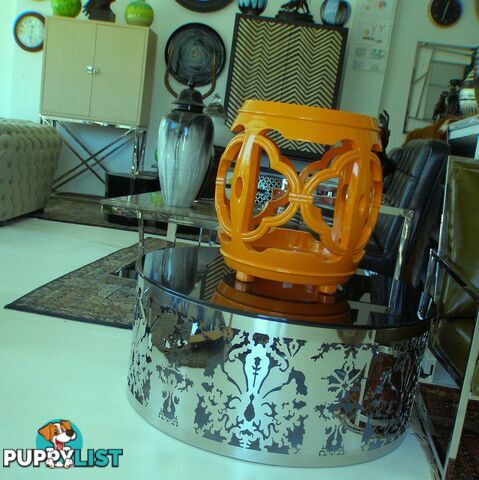 Orange Lacquered Drum Stool