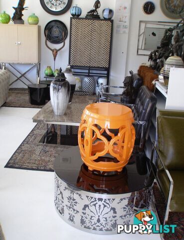 Orange Lacquered Drum Stool