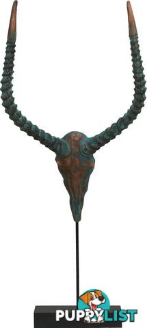 Large Sedona Southwestern Style Patina Copper Overlaid Ox Head Sculpture On Stand