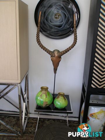 Handpaintned Wooden Vase: Gold & Green