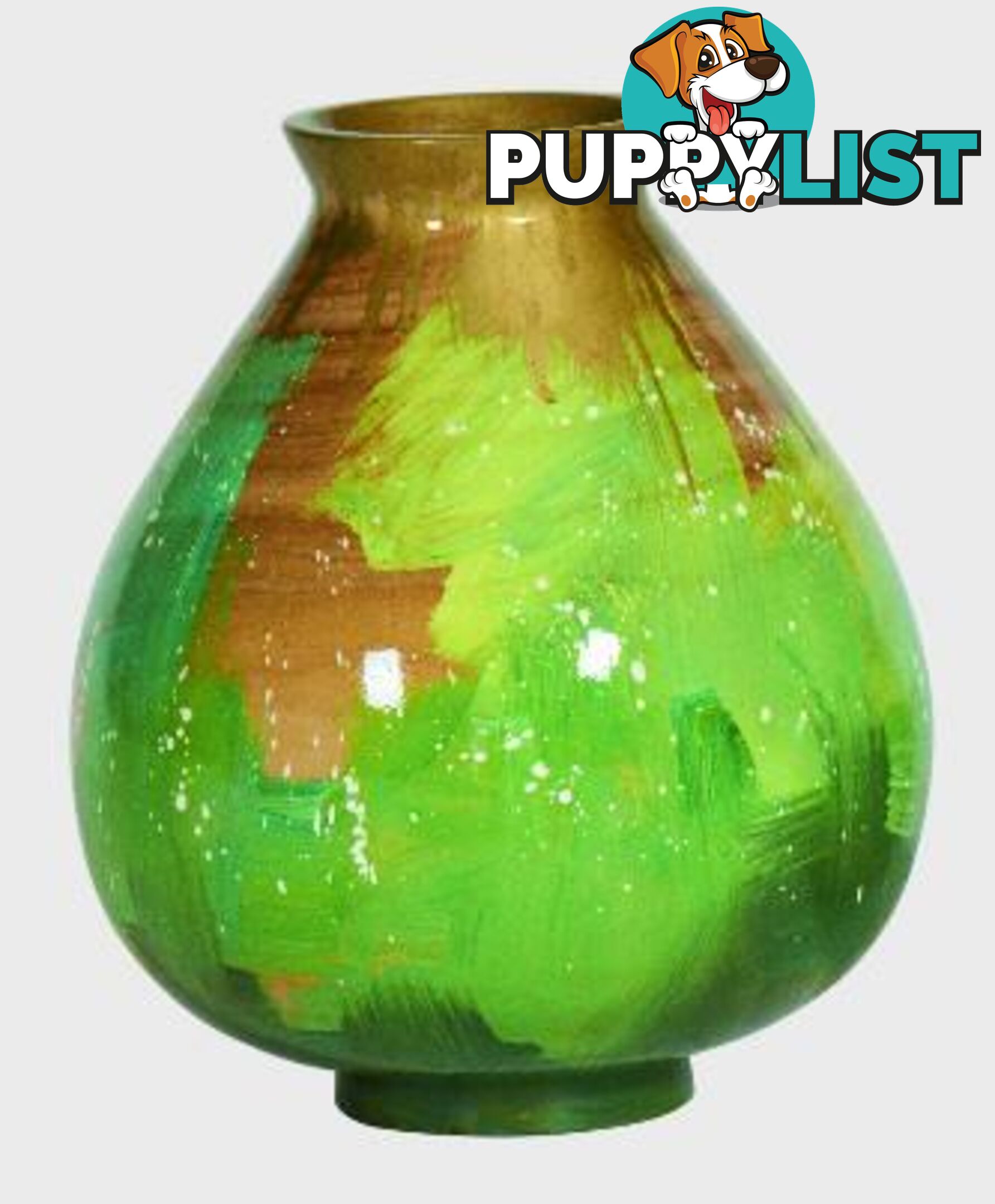 Handpaintned Wooden Vase: Gold & Green