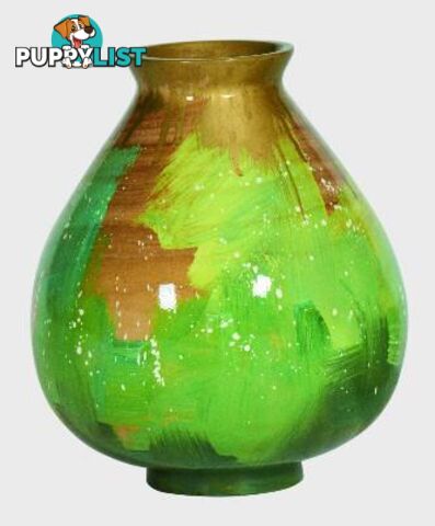 Handpaintned Wooden Vase: Gold & Green