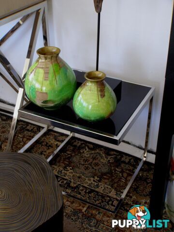 Handpaintned Wooden Vase: Gold & Green