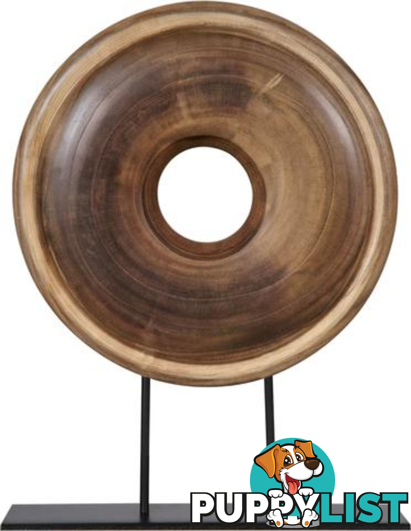 Large Natural Wood Disc Sculpture On Display Stand