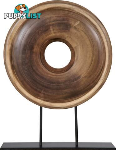 Large Natural Wood Disc Sculpture On Display Stand