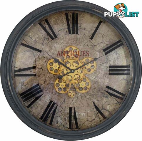 Large 62 Cm Antique Roman Numeral And Gear Detail Wall Hanging Clock