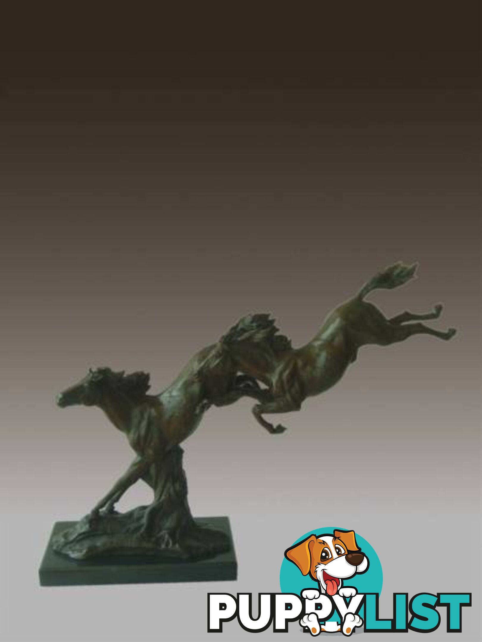 Two Wild Horses Bronze And Marble Sculpture