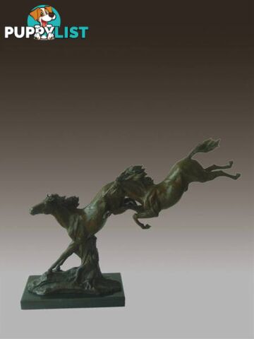 Two Wild Horses Bronze And Marble Sculpture