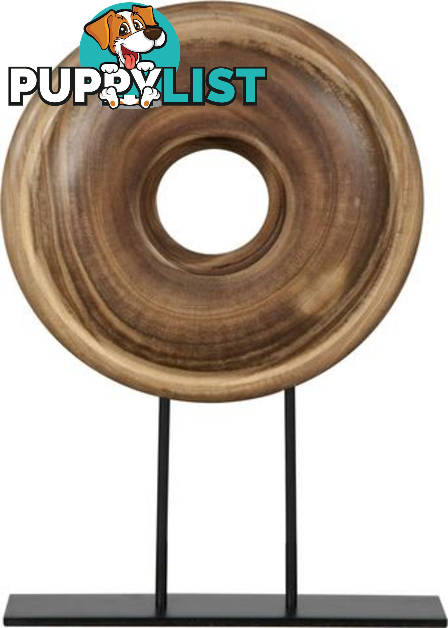 Natural Wood Disc Sculpture On Display Stand