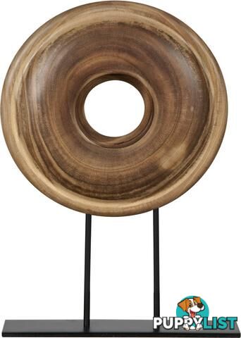 Natural Wood Disc Sculpture On Display Stand