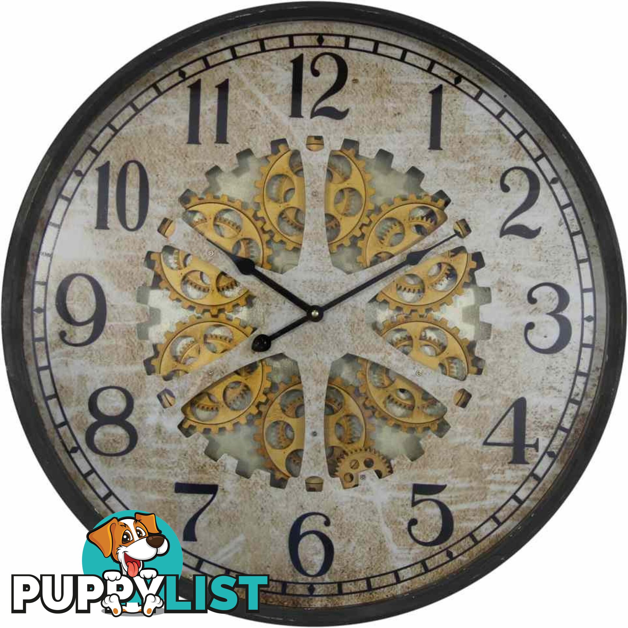 Large 60 Cm Antique Metal Wall Clock W/ Exposed Decorative Moving Gears