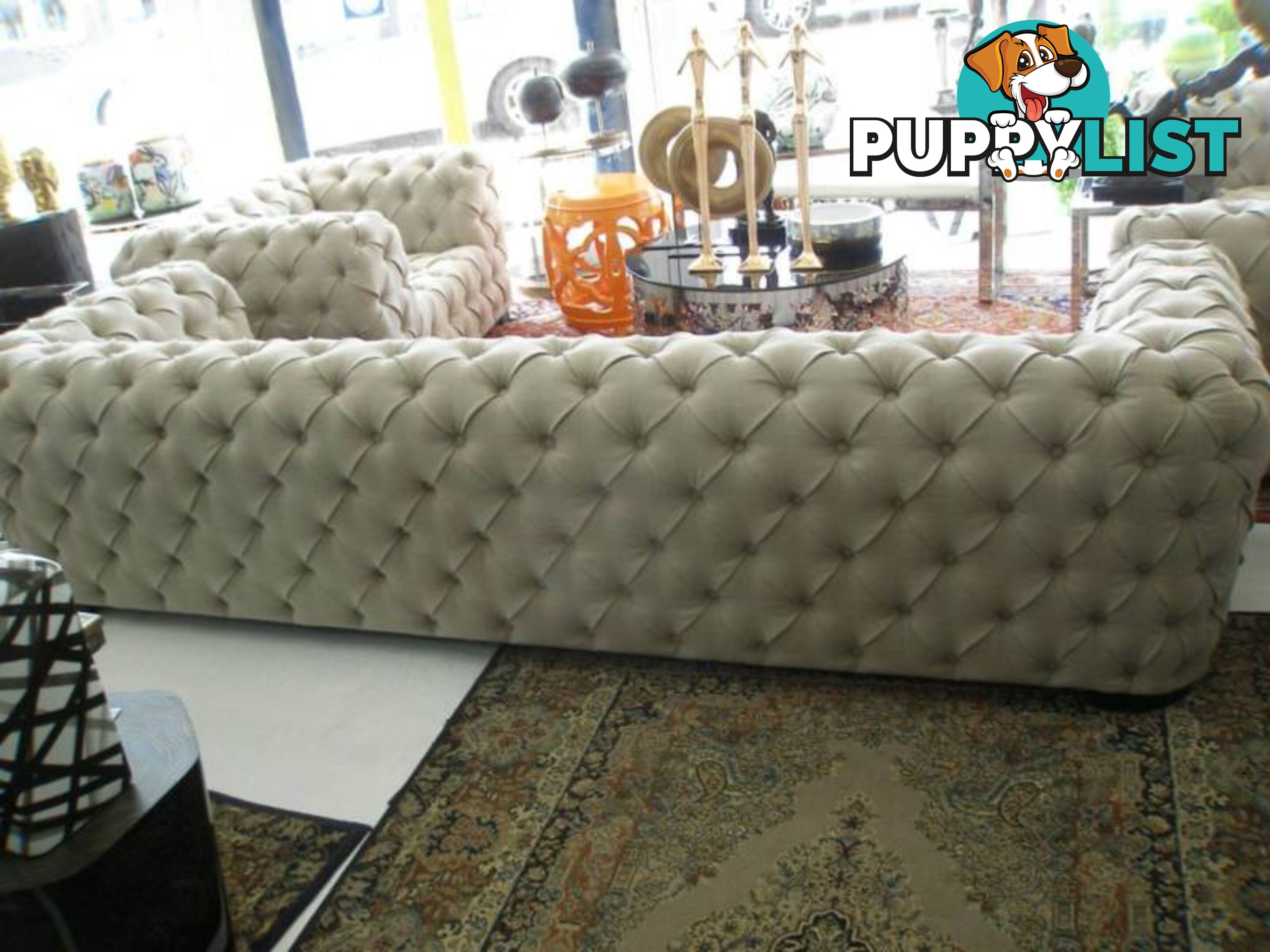 Large Fully Tufted Three-Seater Sofa www.trojanhomeware.com.au