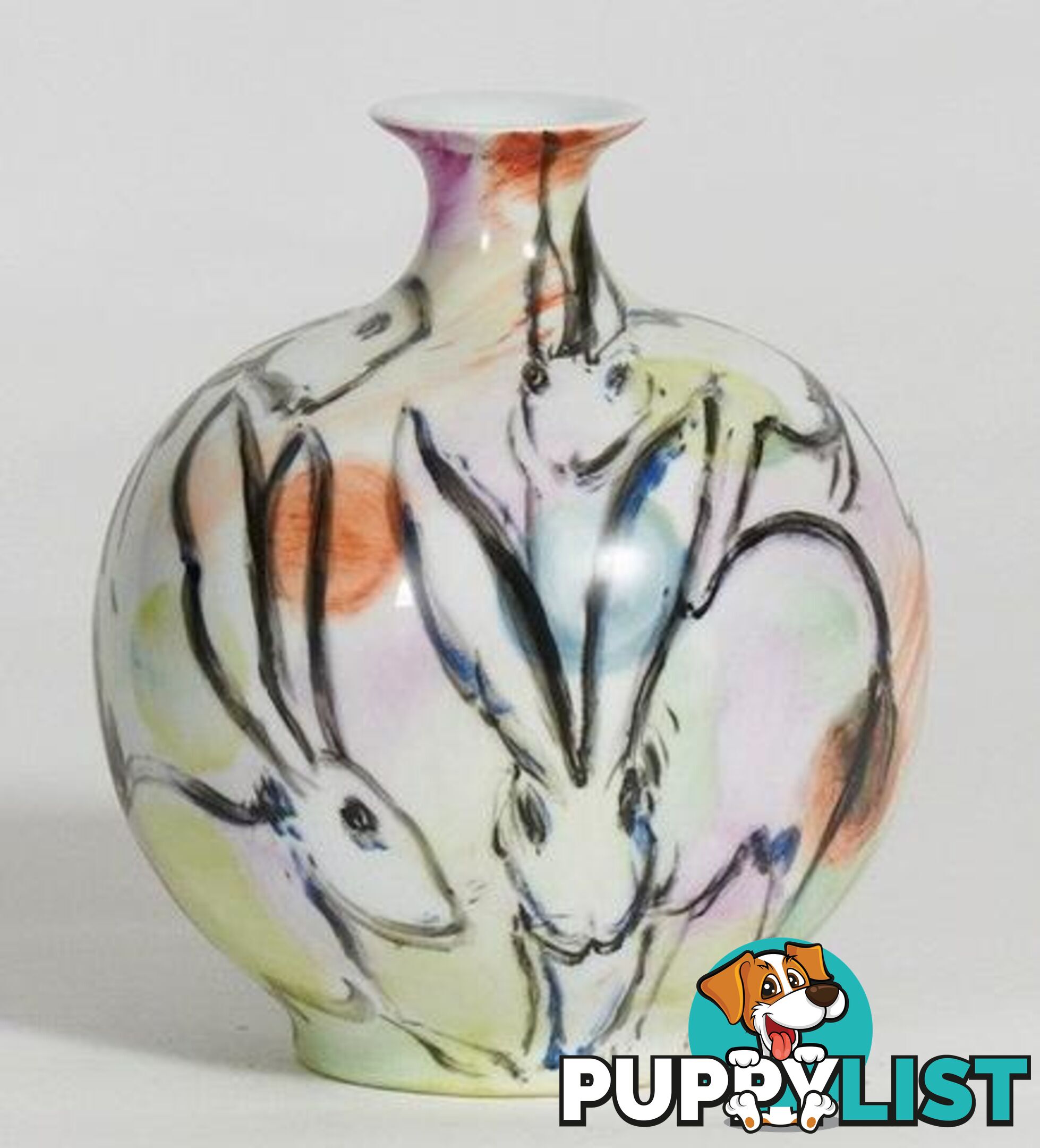 Vintage Handpainted Vase: Rabbits