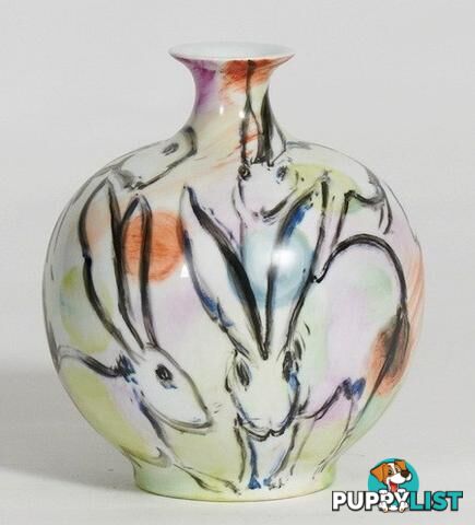 Vintage Handpainted Vase: Rabbits