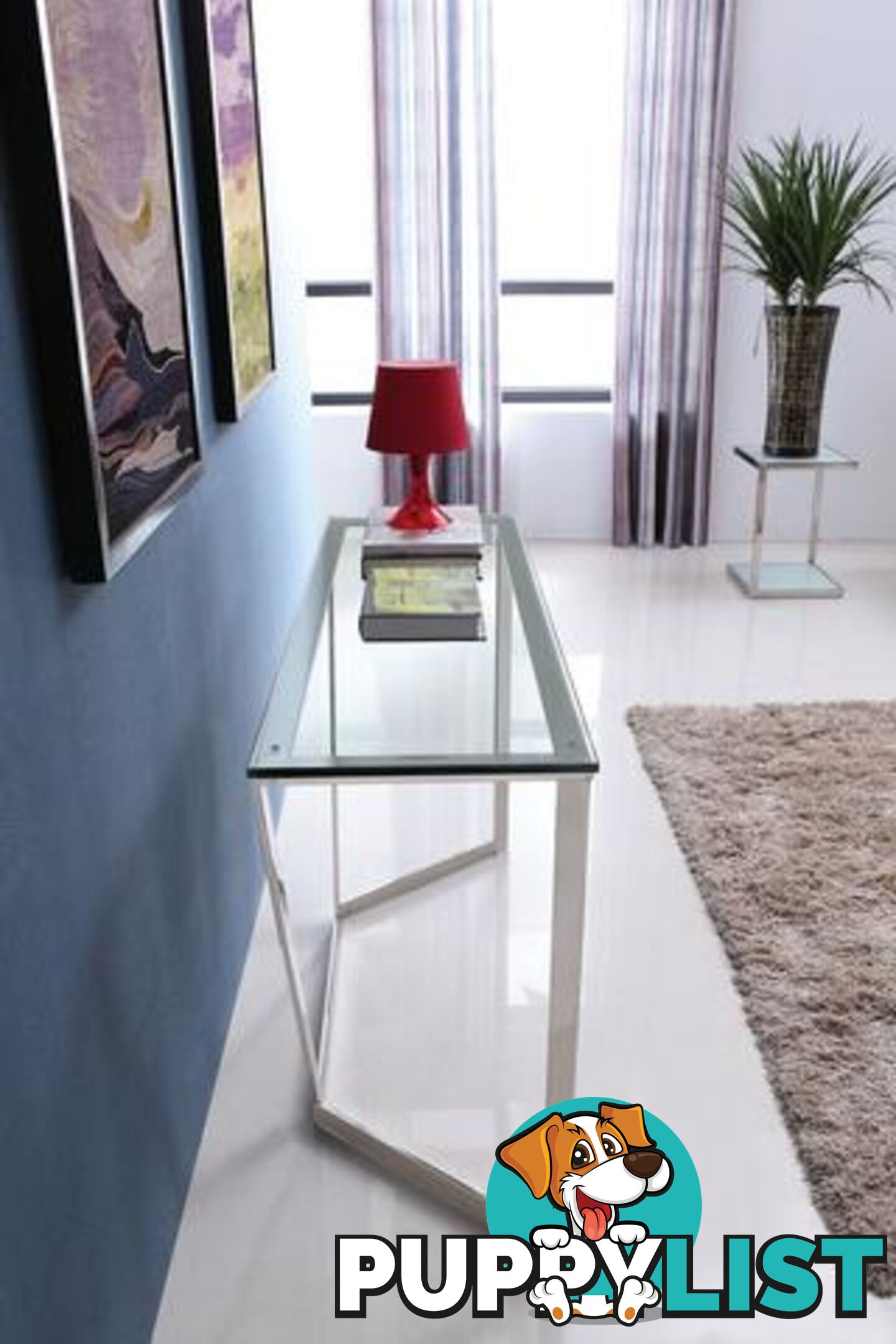 Elegant Stainless Steel Console With Clear Glass Top.