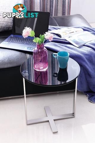 Sari Pollished Stainless Steel End Table With Black Tempered Glass.