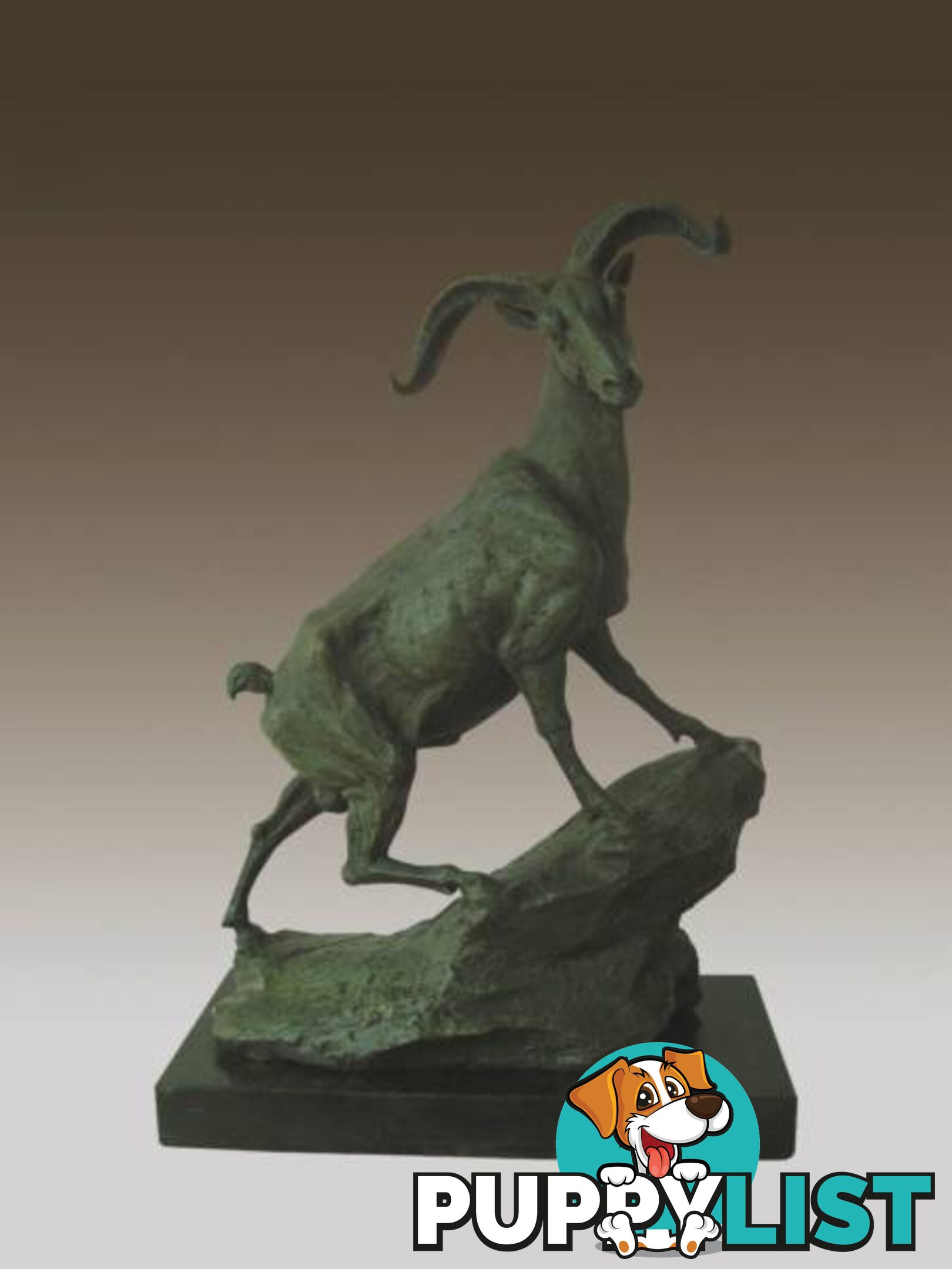 Mountain Goat Ibex Bronze And Marble Sculpture