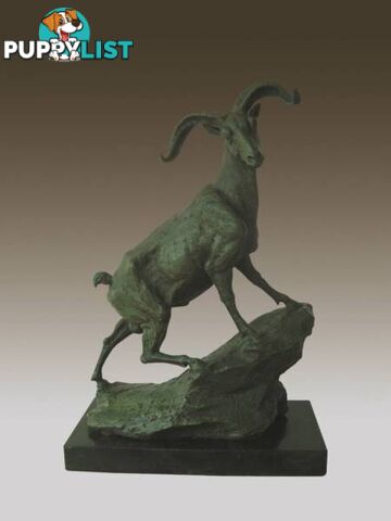 Mountain Goat Ibex Bronze And Marble Sculpture