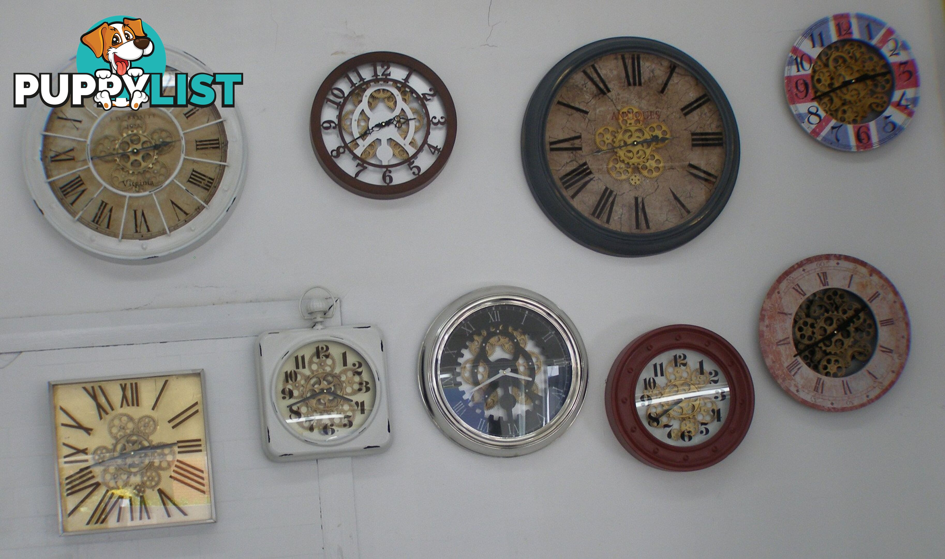 Large 38 Cm Square London Gear Wall Clock