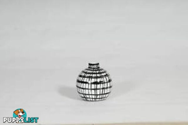 Small Handpainted Graphic Black And White Strips Vase