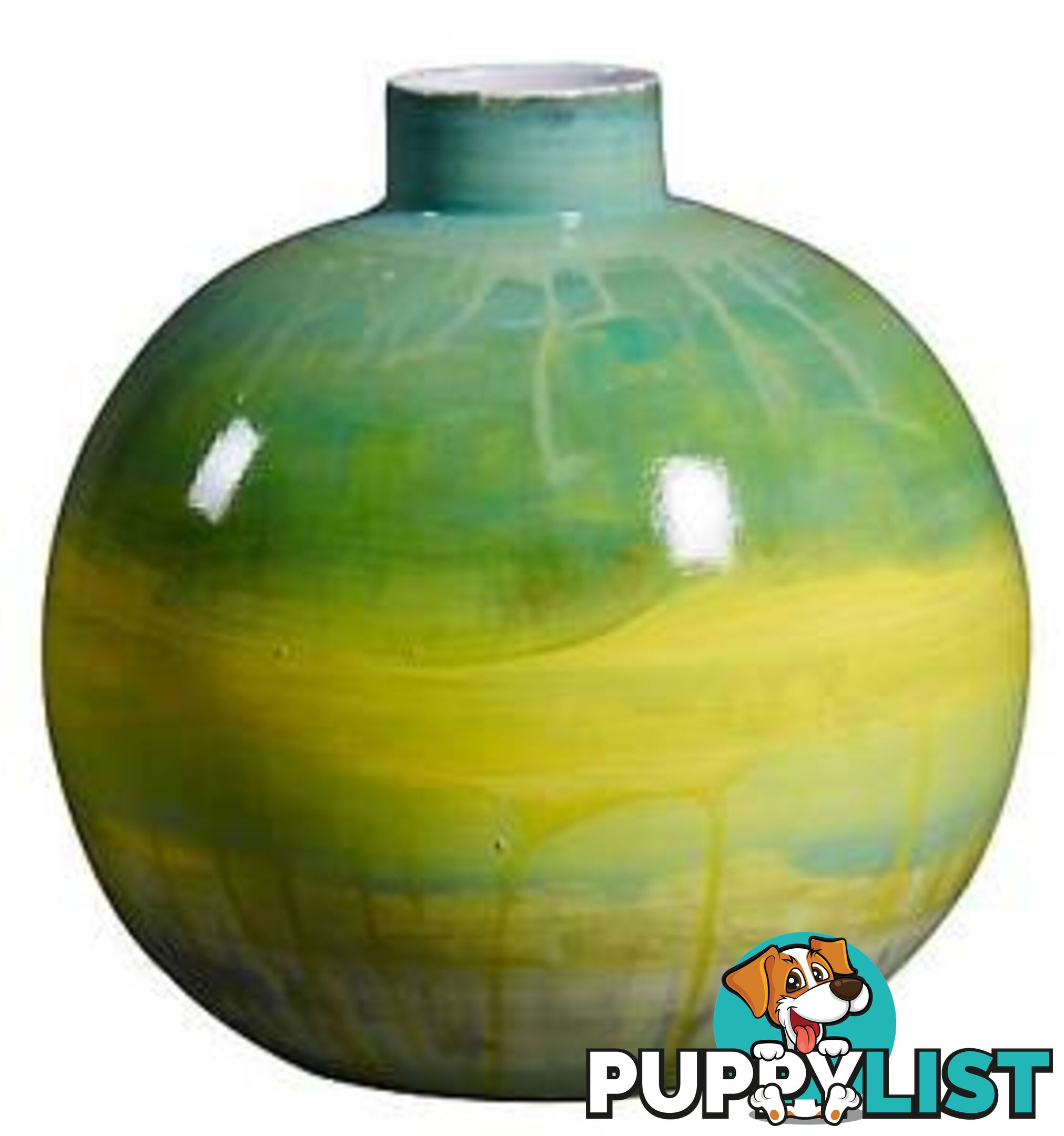 Handpainted Green And Yellow Ceramic Vase, Spring Pastel