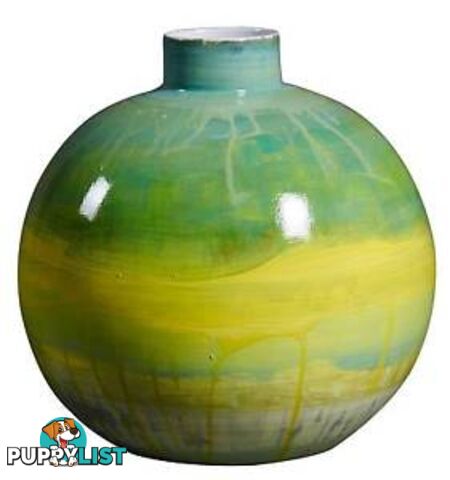 Handpainted Green And Yellow Ceramic Vase, Spring Pastel