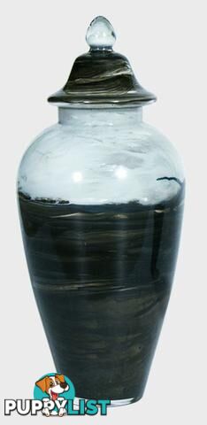 X Large Handpaintned Glass Vase: Black And White Ink