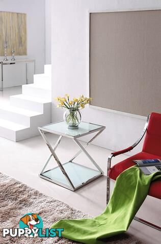 Nela Pollished Stainless Steel Side Table With Black Tempered Glass