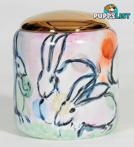 Golden Lid Container: Handpainted Rabits