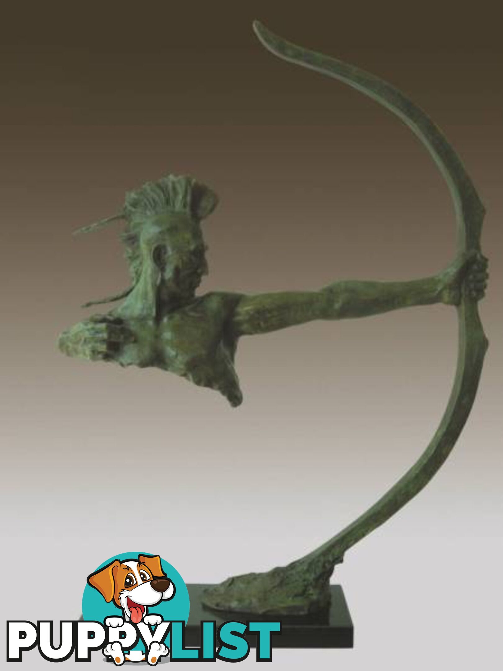 Bronze Indian Warrior With Bow And Arrow