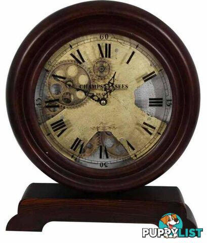 Champs Elysee France Antique Wooden Gear Table Clock