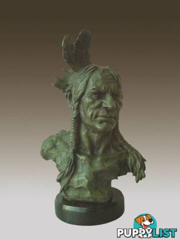 Huge Indian Native American Art Chief Eagle Bust Bronze Marble